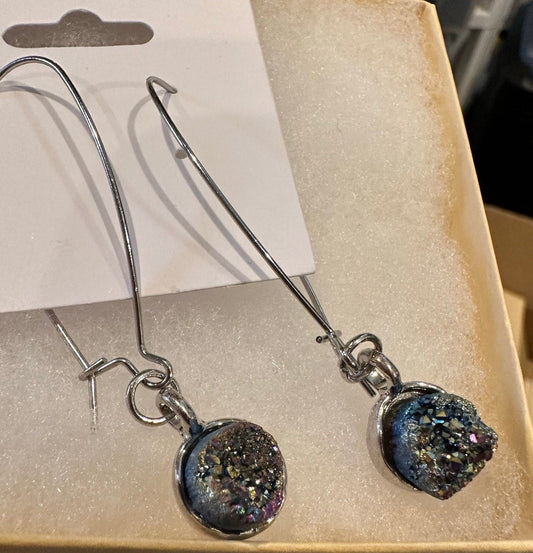 Blue Agate Druzy Crystal Earrings