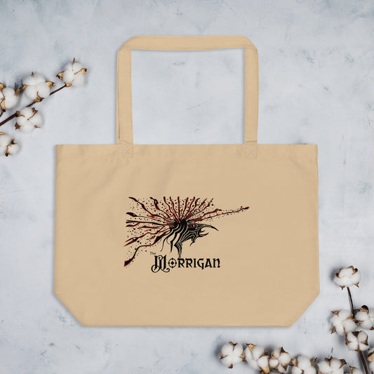 Large Organic Cotton Tote Bag Morrigan Goddess-Inspired Crow