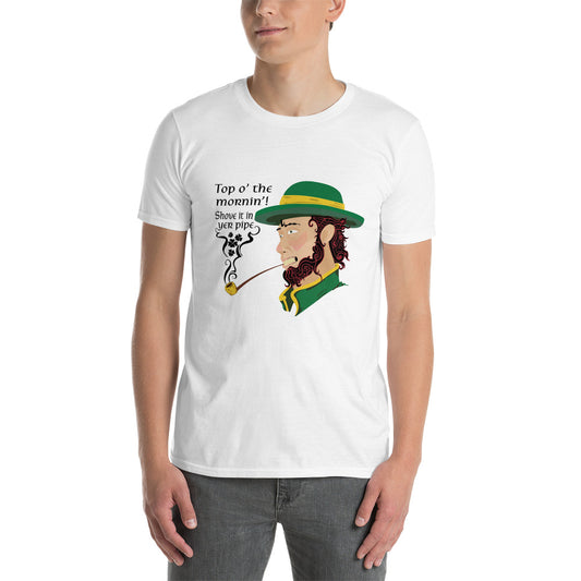 Smoking Leprechaun Unisex T-Shirt: Top o'the mornin'! Shove it in yer pipe!